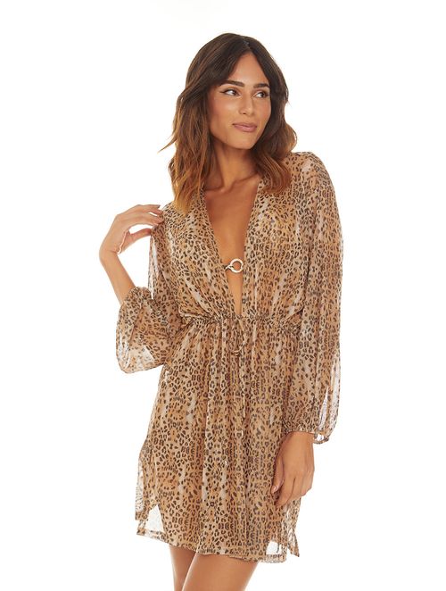 Vestido Tule Manga Bufante Saída de Praia - Jaguar