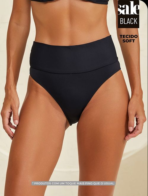 Biquíni Calcinha Grande Cintura Alta Barra Dobrável - Preto Soft