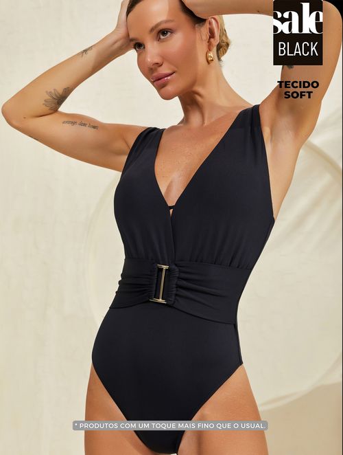 Maiô Body Com Faixa Com Bojo Removível - Preto Soft