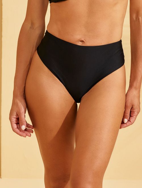Biquíni Calcinha Média Hot Pant Com Cintura Alta Lisa - Preto