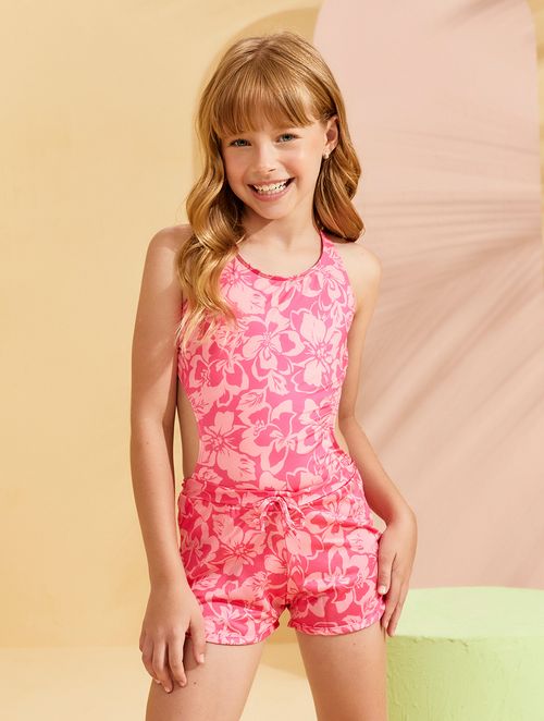 Short Infantil Feminino Em Crepe - Surf Pink